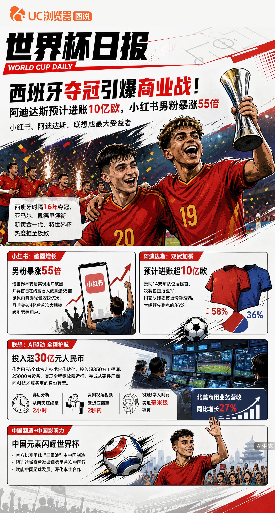 西班牙夺冠引爆商业战！阿迪达斯预计进账10亿欧，小红书男粉暴涨55倍