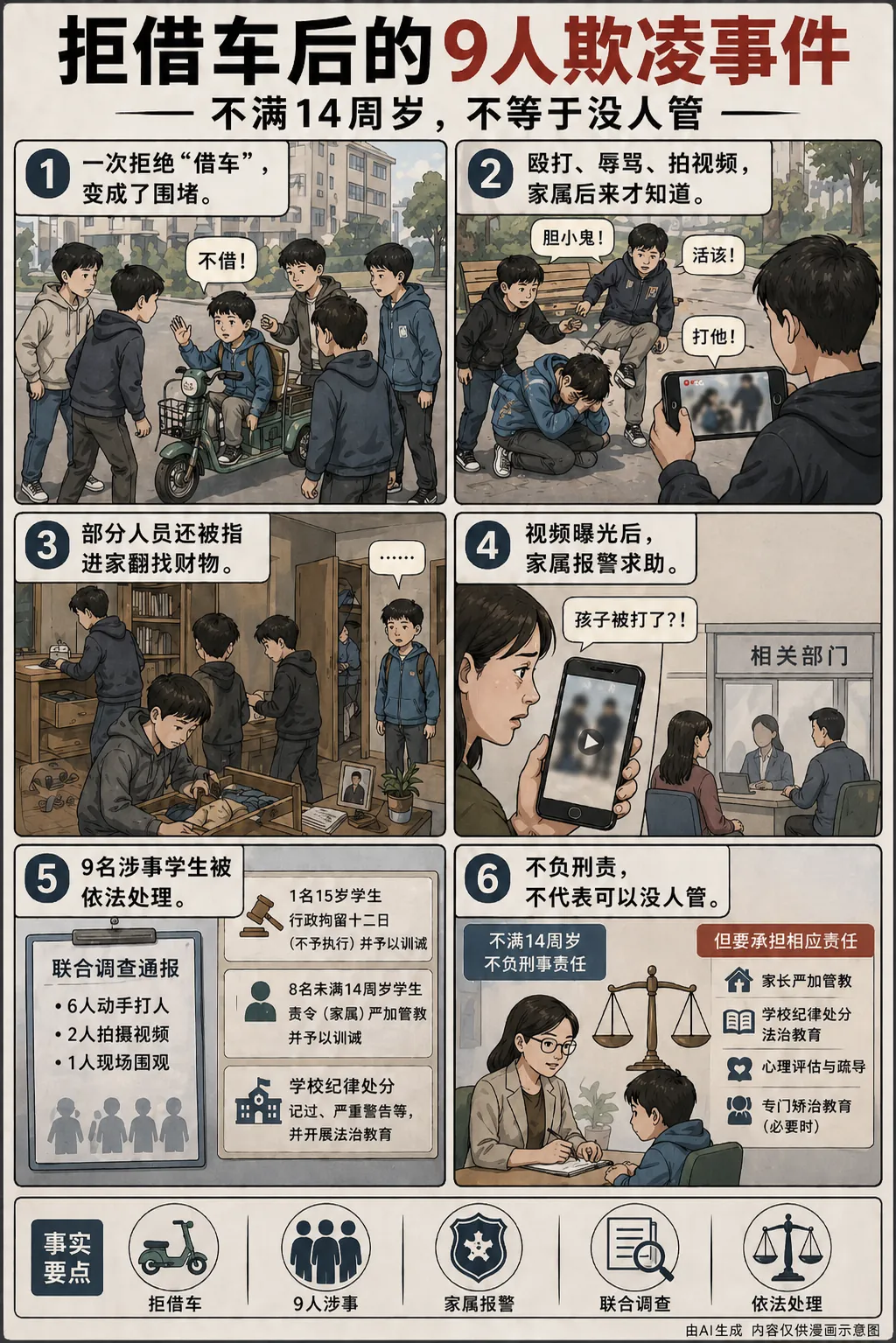 一图看懂：小学生拒绝借车遭9名学生殴打搜家 最新进展：“入室抢劫”涉案人员不满1