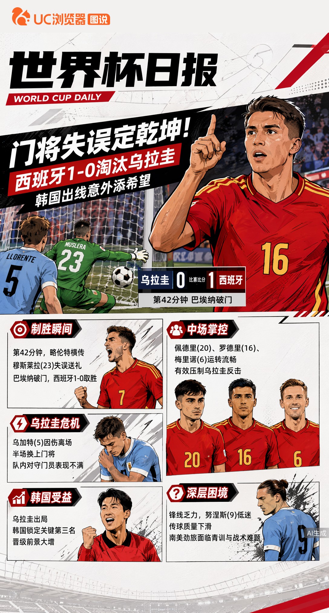 门将失误定乾坤！西班牙1-0淘汰乌拉圭，韩国出线意外添希望