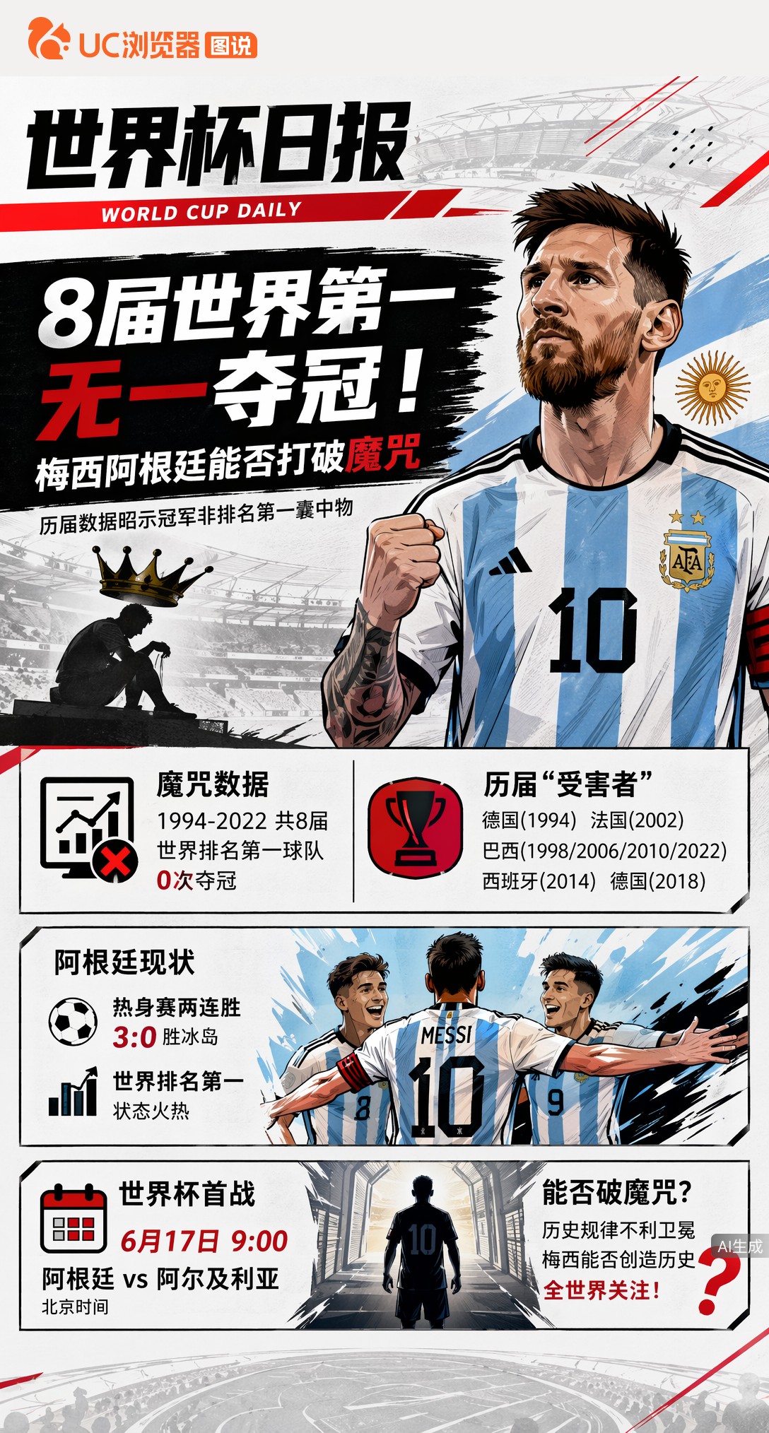8届世界第一无一夺冠！梅西阿根廷能否打破魔咒