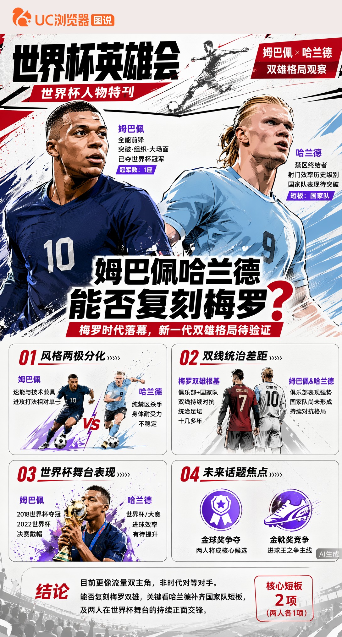 姆巴佩哈兰德能否复刻梅罗？国家队短板让双骄格局存疑