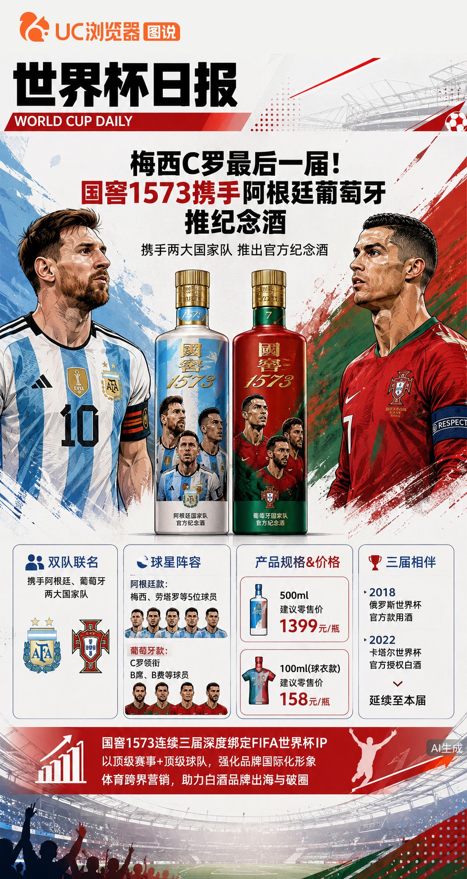 梅西C罗最后一届！国窖1573携手阿根廷葡萄牙推纪念酒