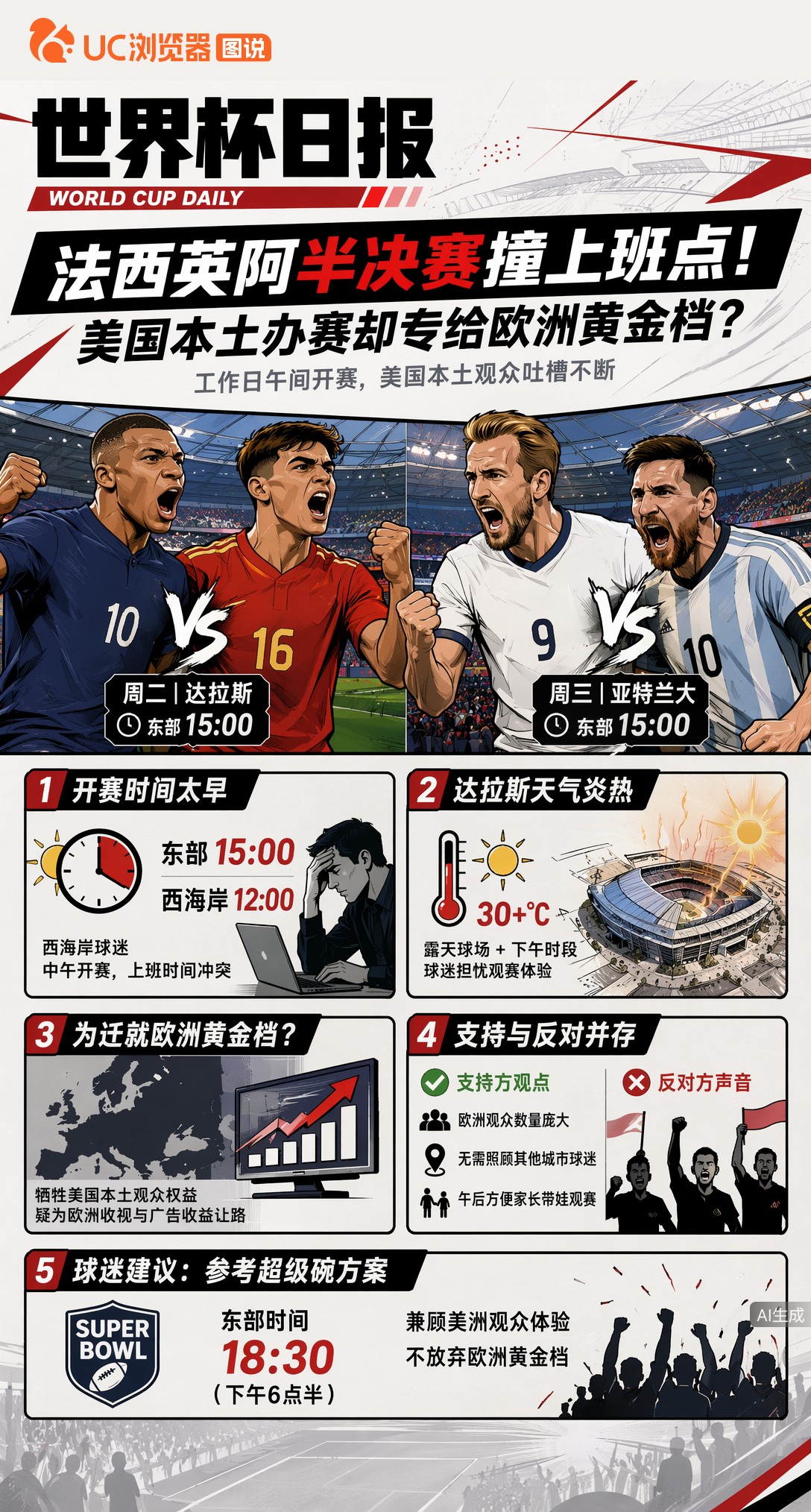 法西英阿半决赛撞上班点！美国本土办赛却专给欧洲黄金档？
