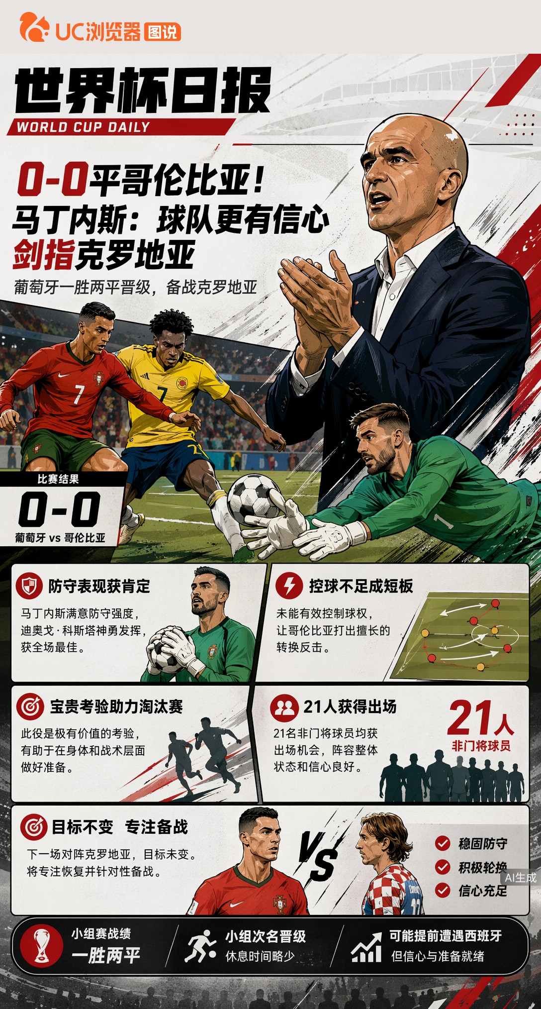 0-0平哥伦比亚！马丁内斯：球队更有信心，剑指克罗地亚