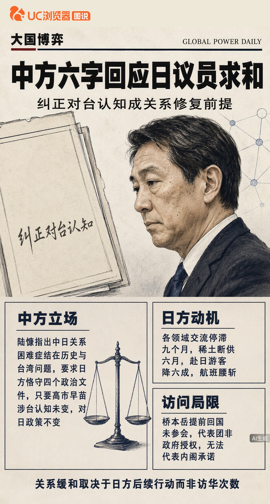 日本议员团访华求对话，中方把话挑明：关键在“纠正对台认知”。光撤回一句话没用，得看东京后续怎么做，经贸旅游承压的账还摆在那。