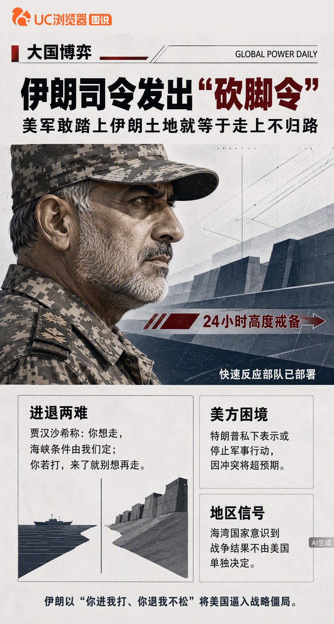 伊朗司令在莫克兰沿岸放话：美军敢登陆就是走上不归路。当地已部署快反部队24小时戒备，而美方私下被曝弹药告急、正找体面退路，这场博弈谁先扛不住？