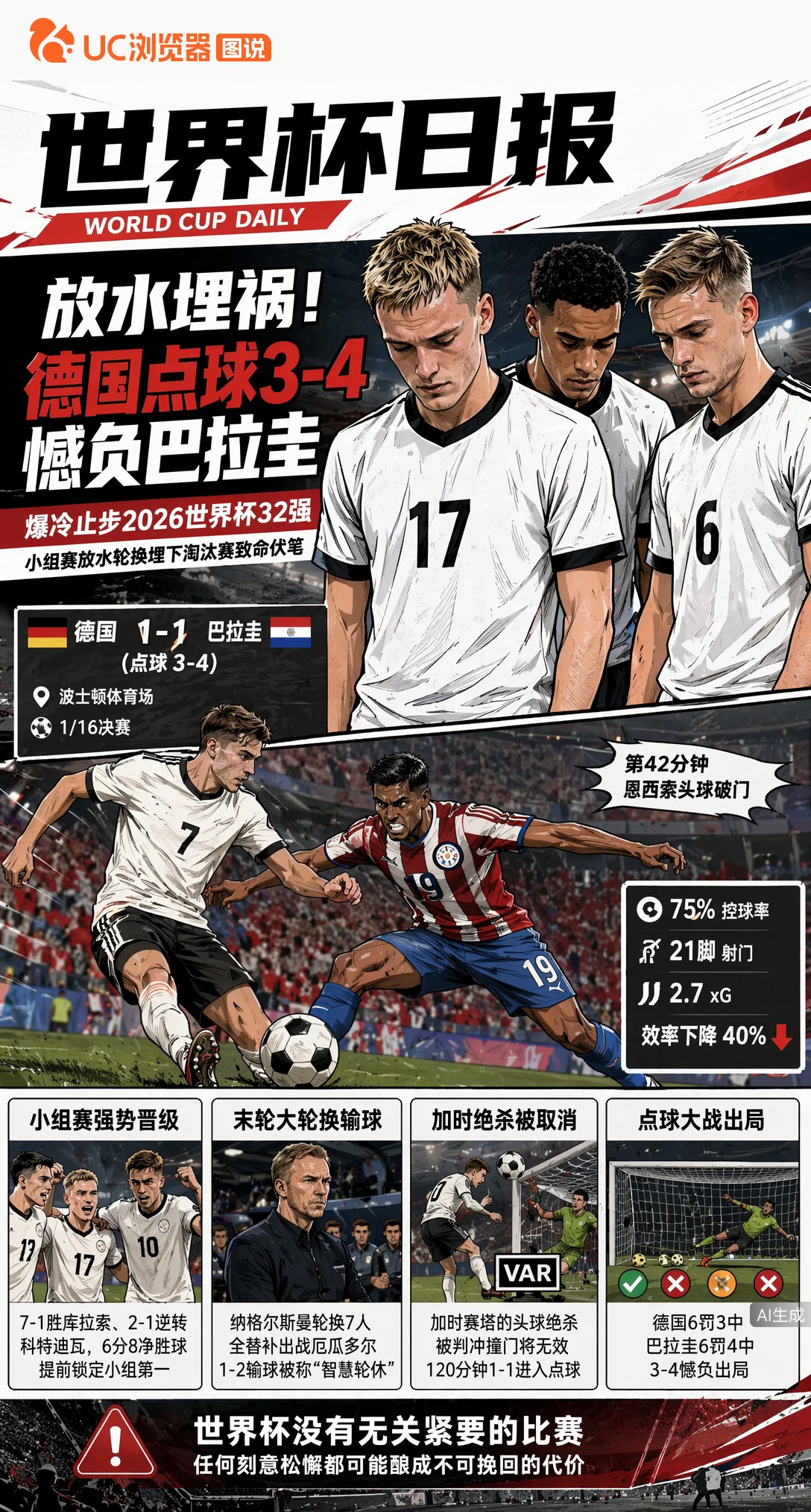 放水埋祸！德国点球3-4憾负巴拉圭，爆冷止步2026世界杯32强