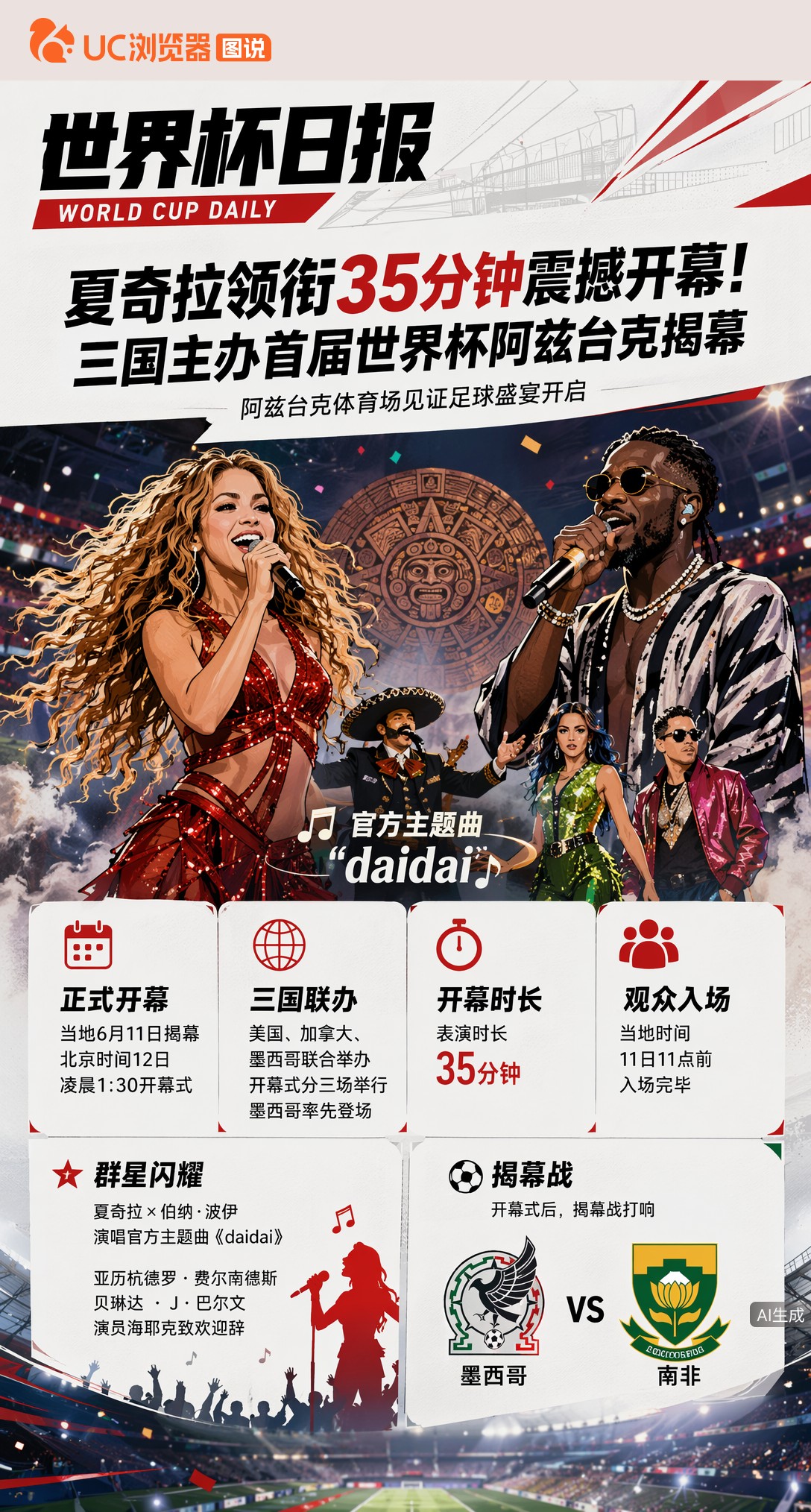 夏奇拉领衔35分钟震撼开幕！三国主办首届世界杯阿兹台克揭幕