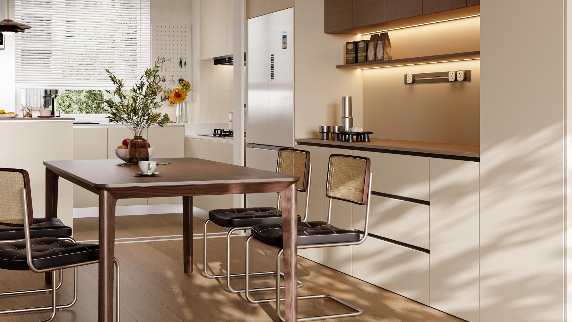 原木奶油风开放式厨房的治愈