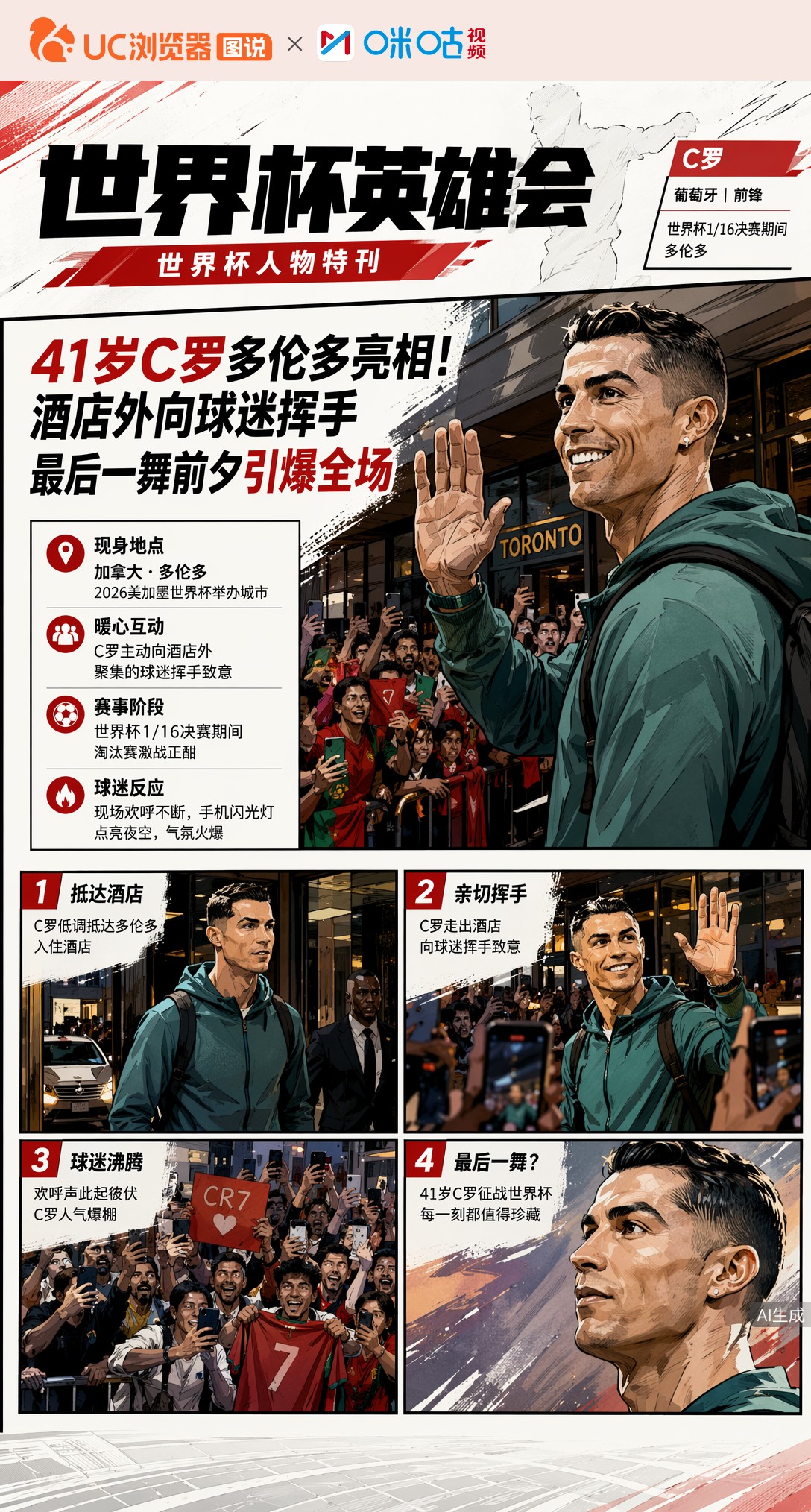41岁C罗多伦多亮相！酒店外向球迷挥手，最后一舞前夕引爆全场