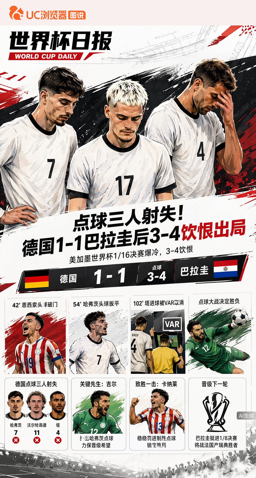 点球三人射失！德国1-1巴拉圭后3-4饮恨出局