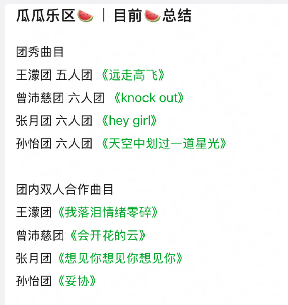 浪姐总决赛分组🍉
曾沛慈团 庄法 安崎 李心洁 淡淡 阚清子
孙怡团 唐艺昕 
