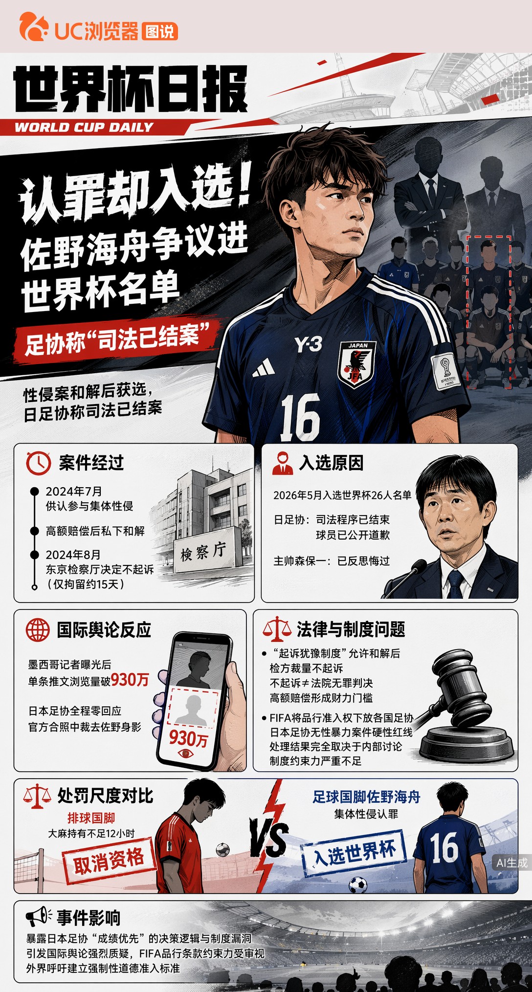 认罪却入选！佐野海舟争议进世界杯名单，足协称"司法已结案