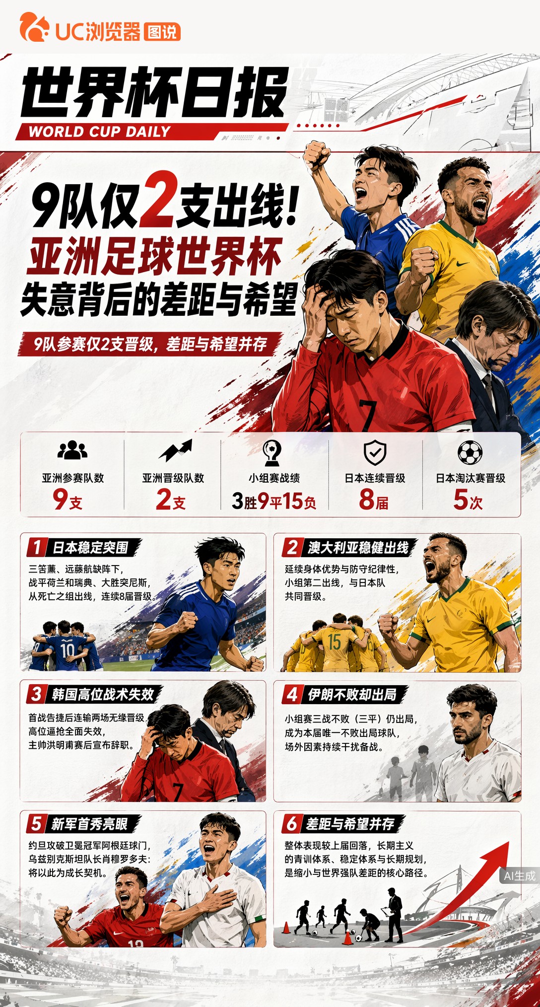 9队仅2支出线！亚洲足球世界杯失意背后的差距与希望