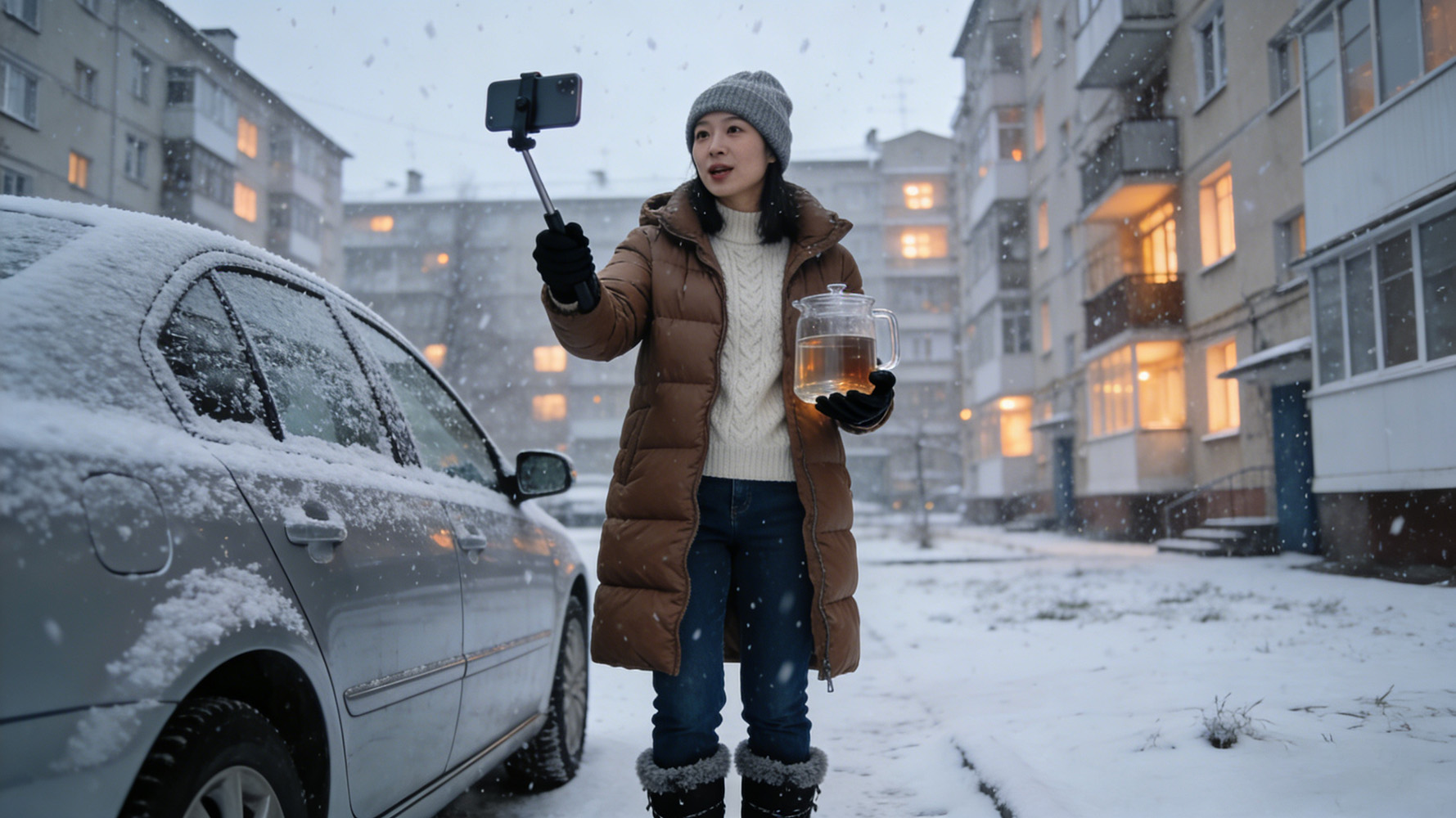 女子为拍视频损人车窗，开水浇冻玻璃实验翻车