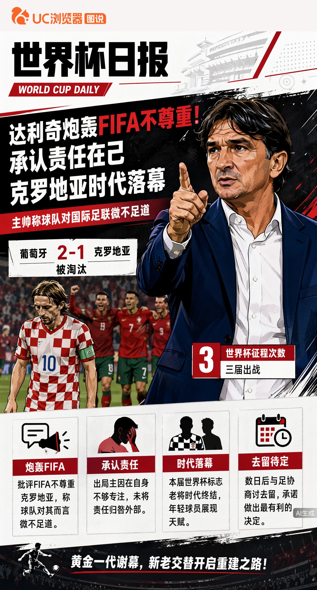 达利奇炮轰FIFA不尊重！承认责任在己，克罗地亚时代落幕