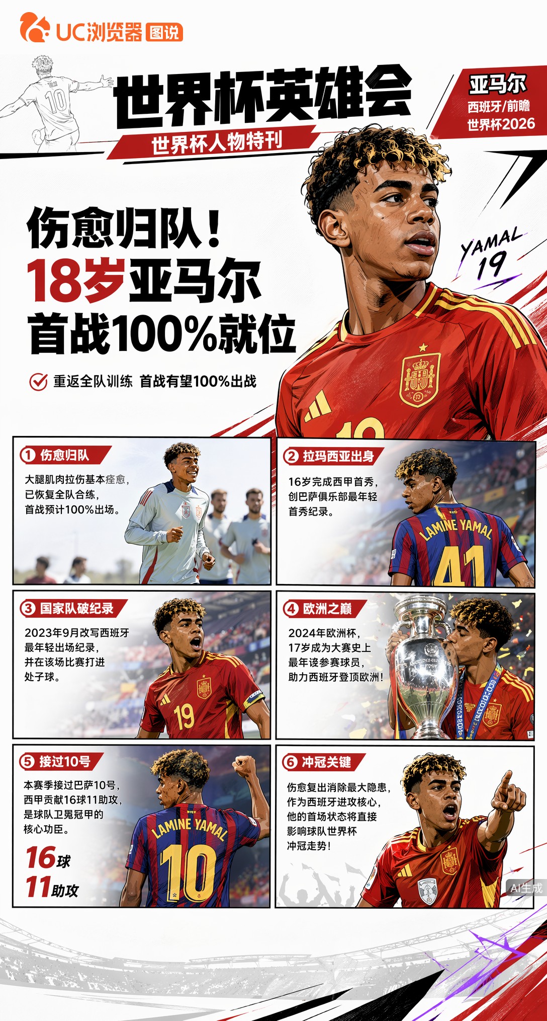 伤愈归队！18岁亚马尔首次世界杯，西班牙夺冠箭头100%就位