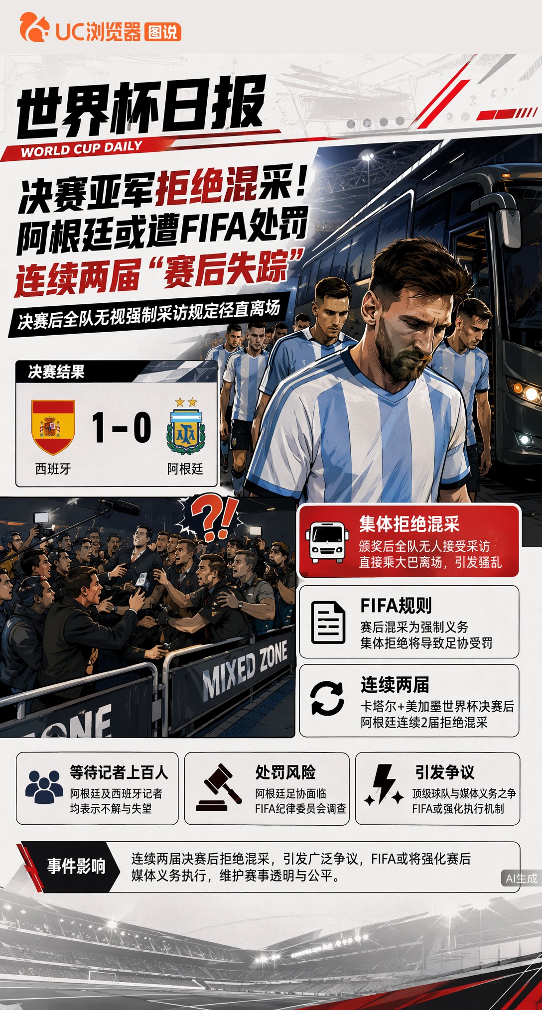 决赛亚军拒绝混采！阿根廷或遭FIFA处罚，连续两届"赛后失踪"