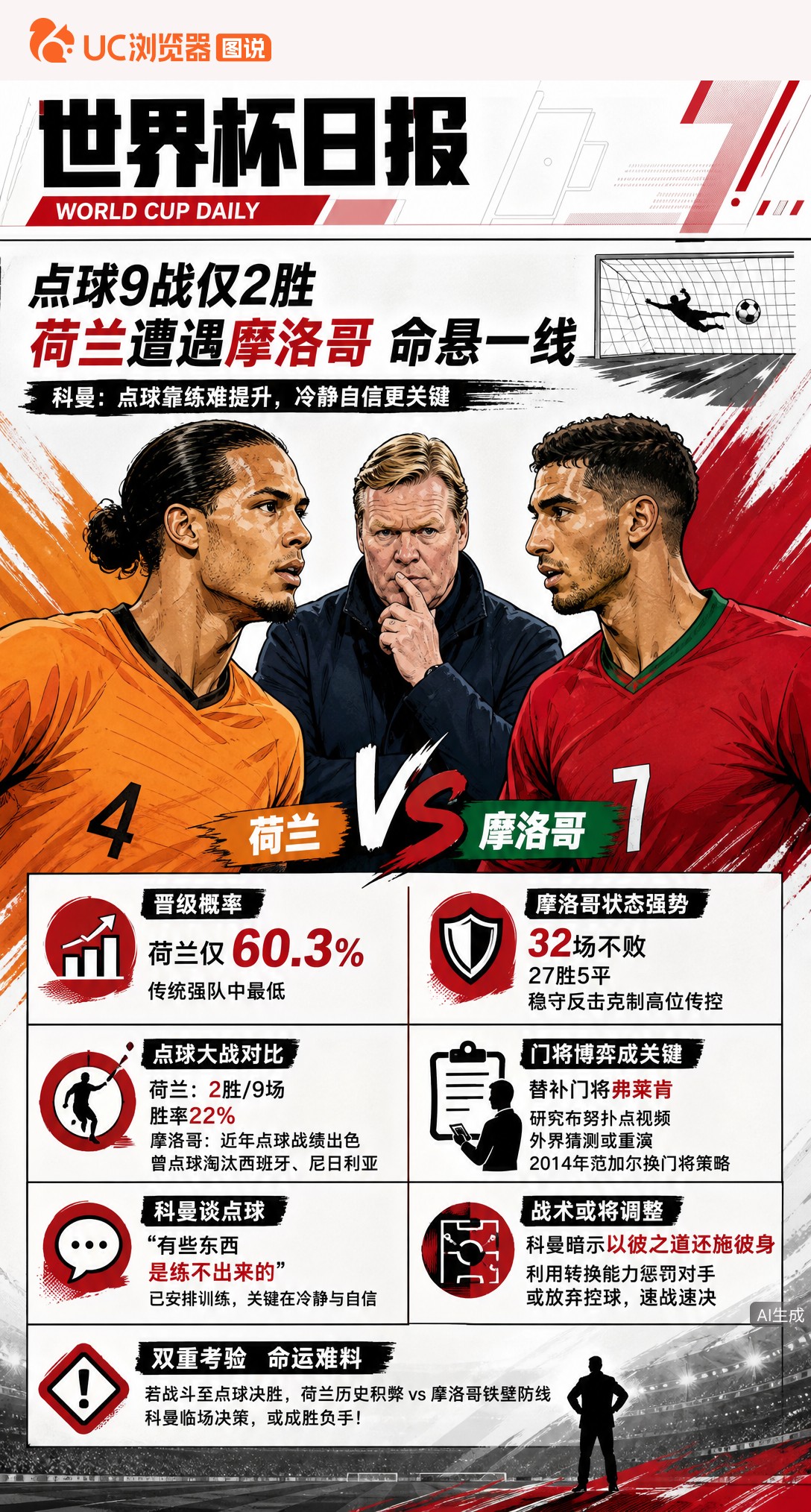 点球9战仅2胜，荷兰淘汰赛撞上摩洛哥"点球之王"命悬一线