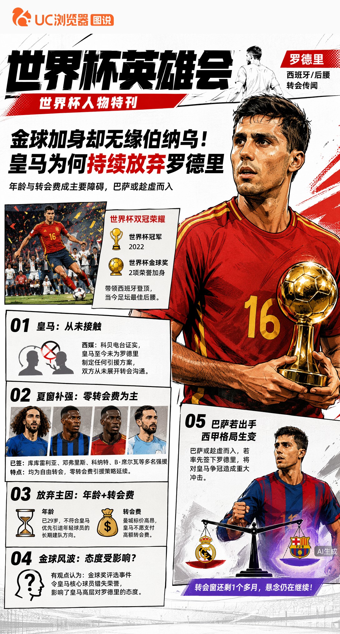 世界杯金球加身却无缘伯纳乌！皇马为何持续放弃罗德里