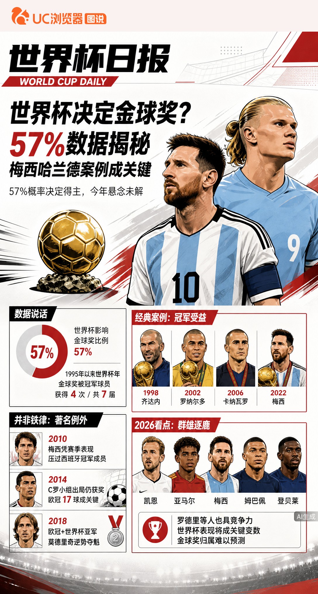 世界杯决定金球奖？57%数据揭秘，梅西哈兰德案例成关键