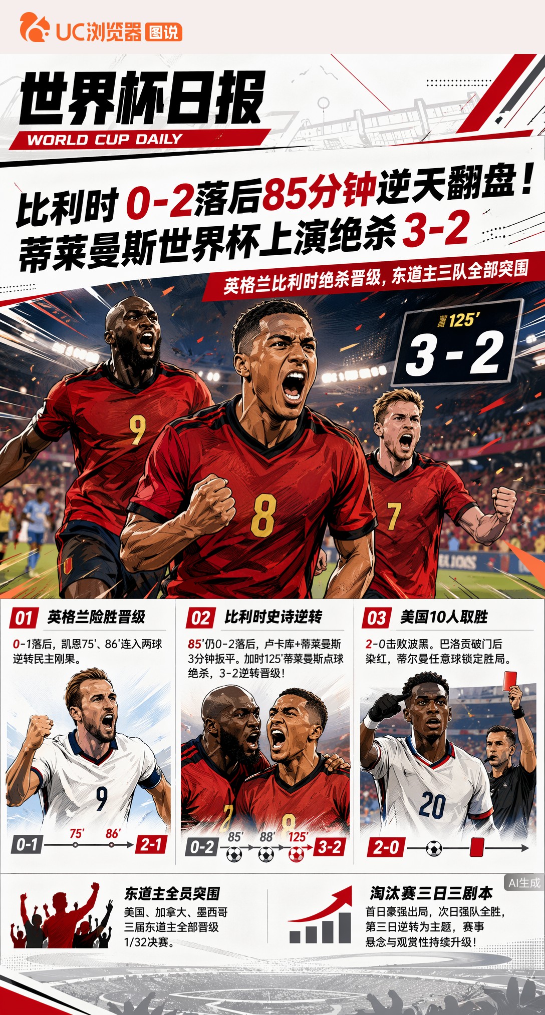 比利时0-2落后85分钟逆天翻盘！蒂莱曼斯世界杯上演绝杀3-2