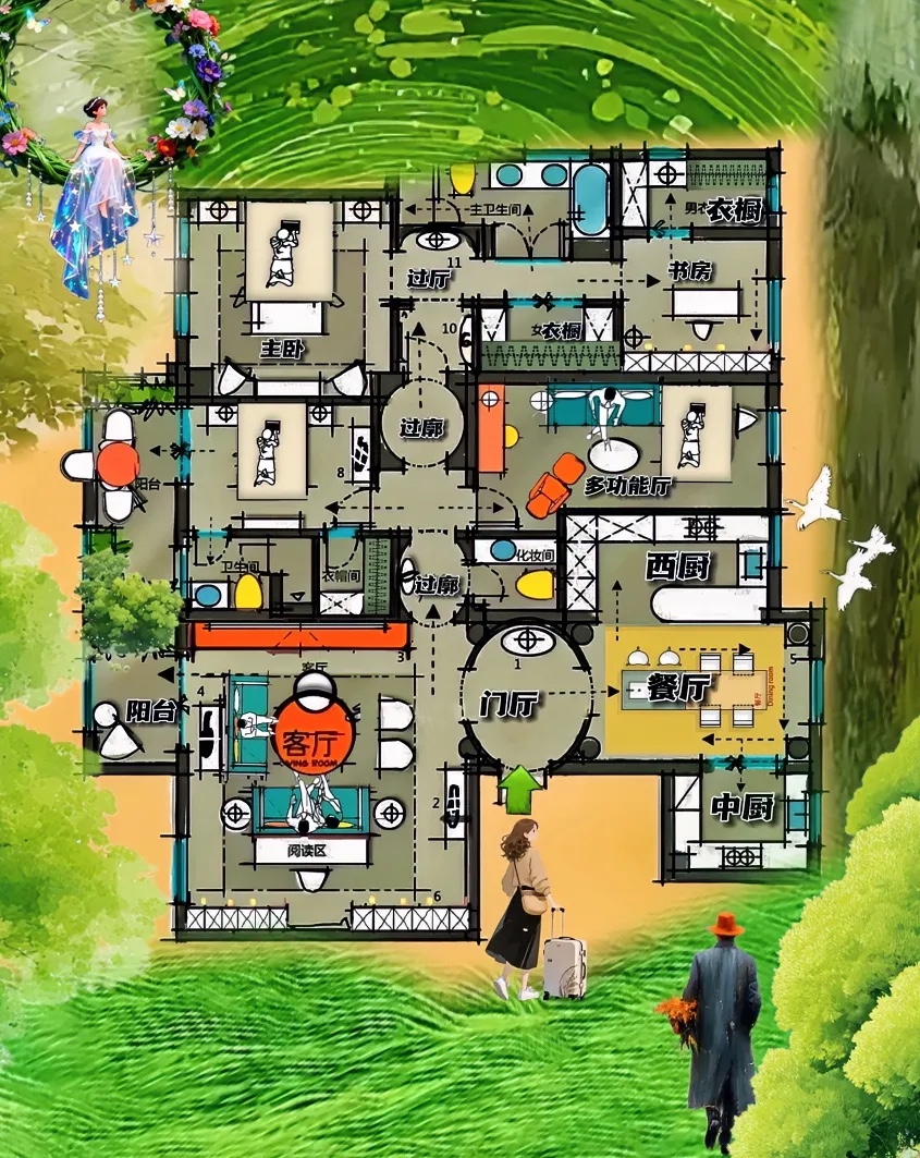 205㎡的“病”，被一个半圆治愈了一圆面子，二圆生活，三圆里子！布局行云流水！