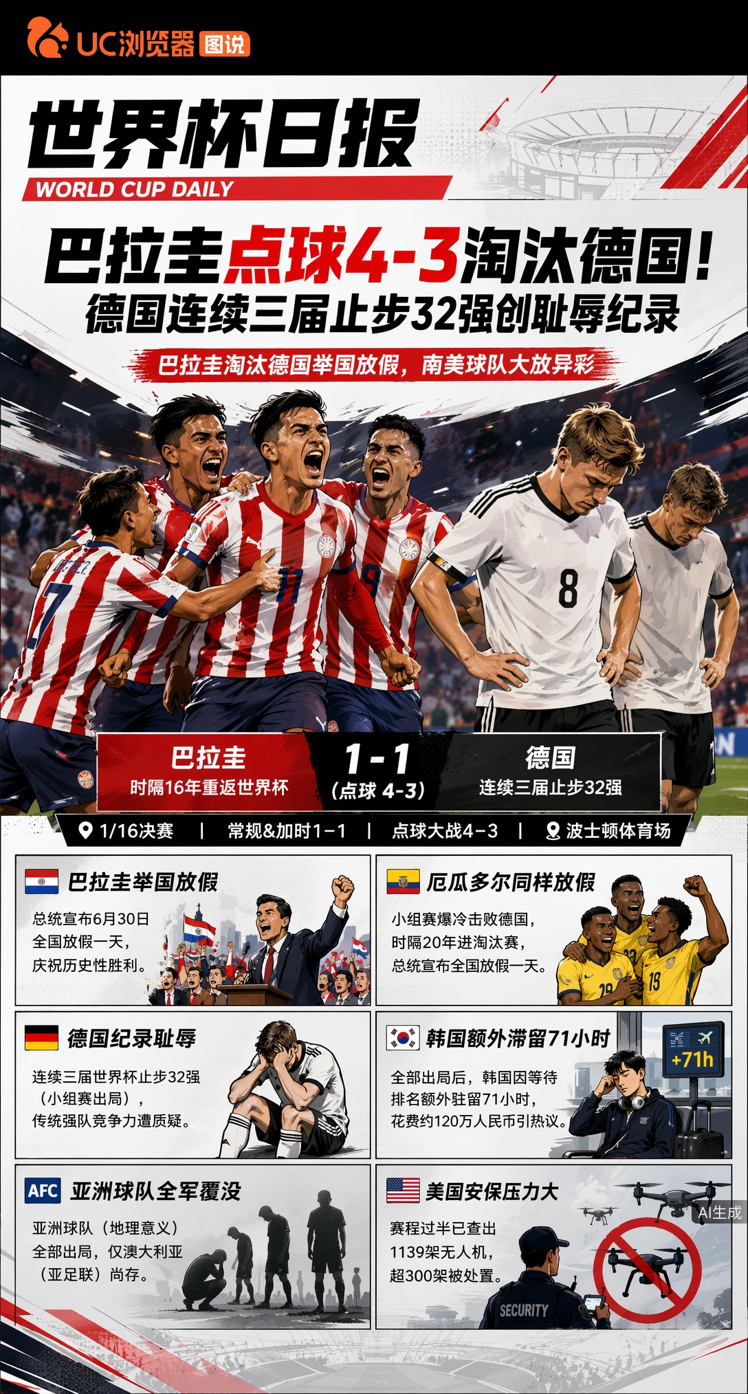 巴拉圭点球4-3淘汰德国！德国连续三届止步32强创耻辱纪录