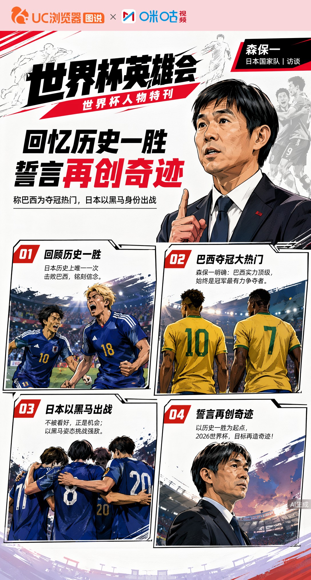 森保一回忆日本力克巴西历史一胜，2026世界杯誓言再创奇迹