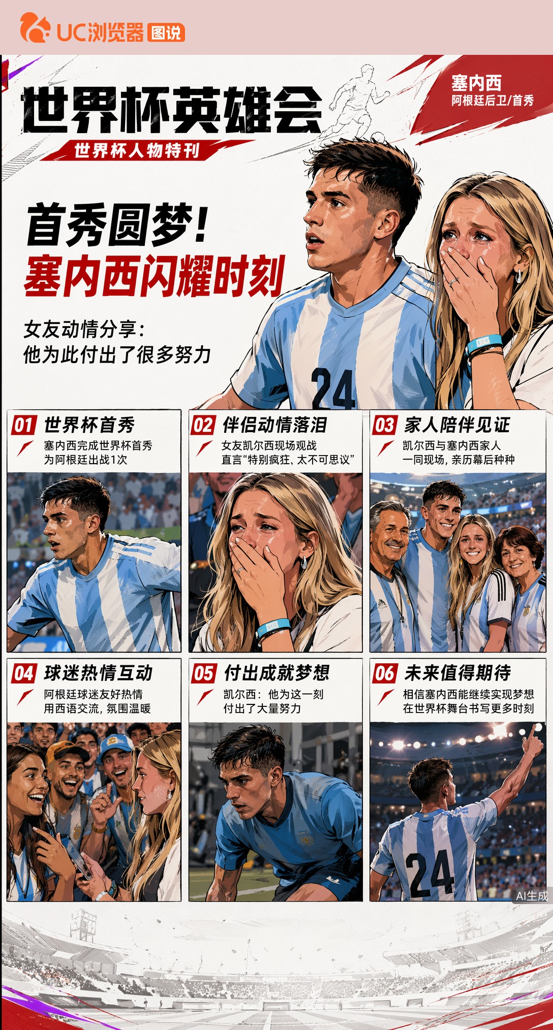 首秀圆梦！阿根廷后卫塞内西世界杯亮相，伴侣场边激动落泪