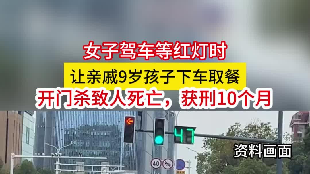 女子驾车等红灯时让9岁娃下车取餐，开门杀致人死亡：获刑10个月