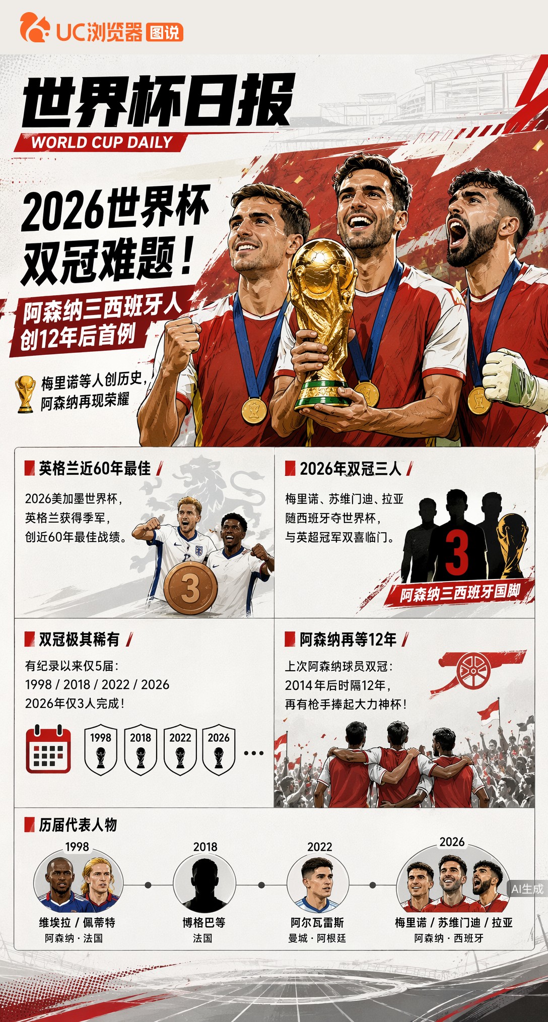 2026世界杯双冠难题！阿森纳三西班牙人创12年后首例