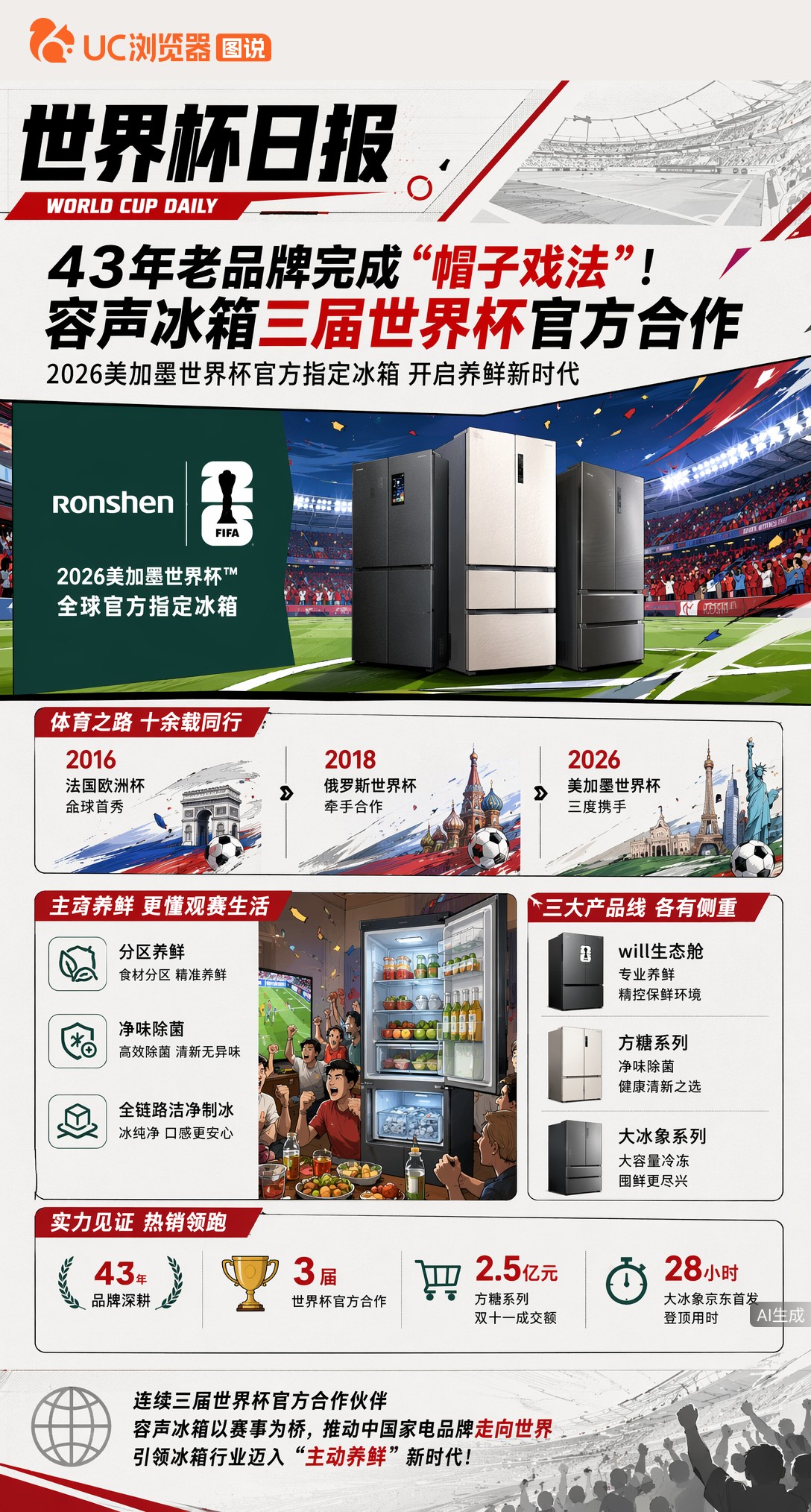 43年老品牌完成"帽子戏法"！容声冰箱三届世界杯官方合作