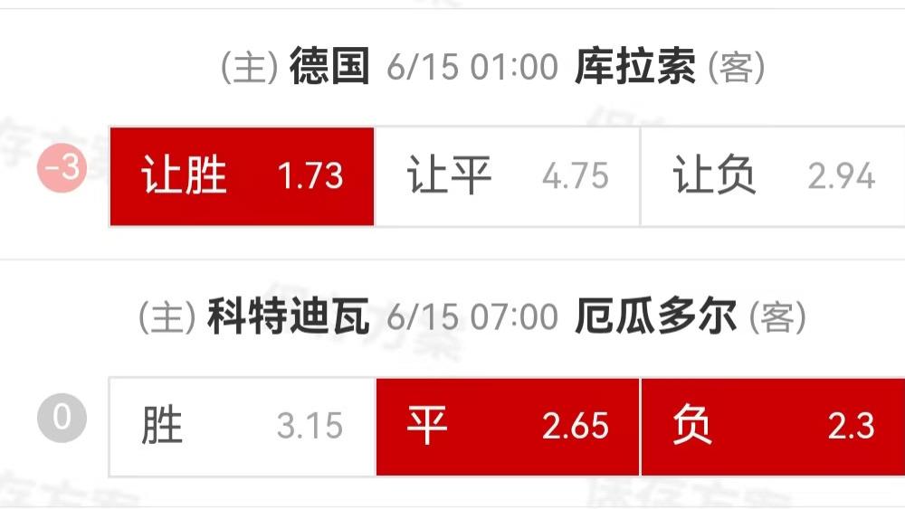{一脚球}竞彩推荐：德国VS库拉索+科特迪瓦VS厄瓜多尔