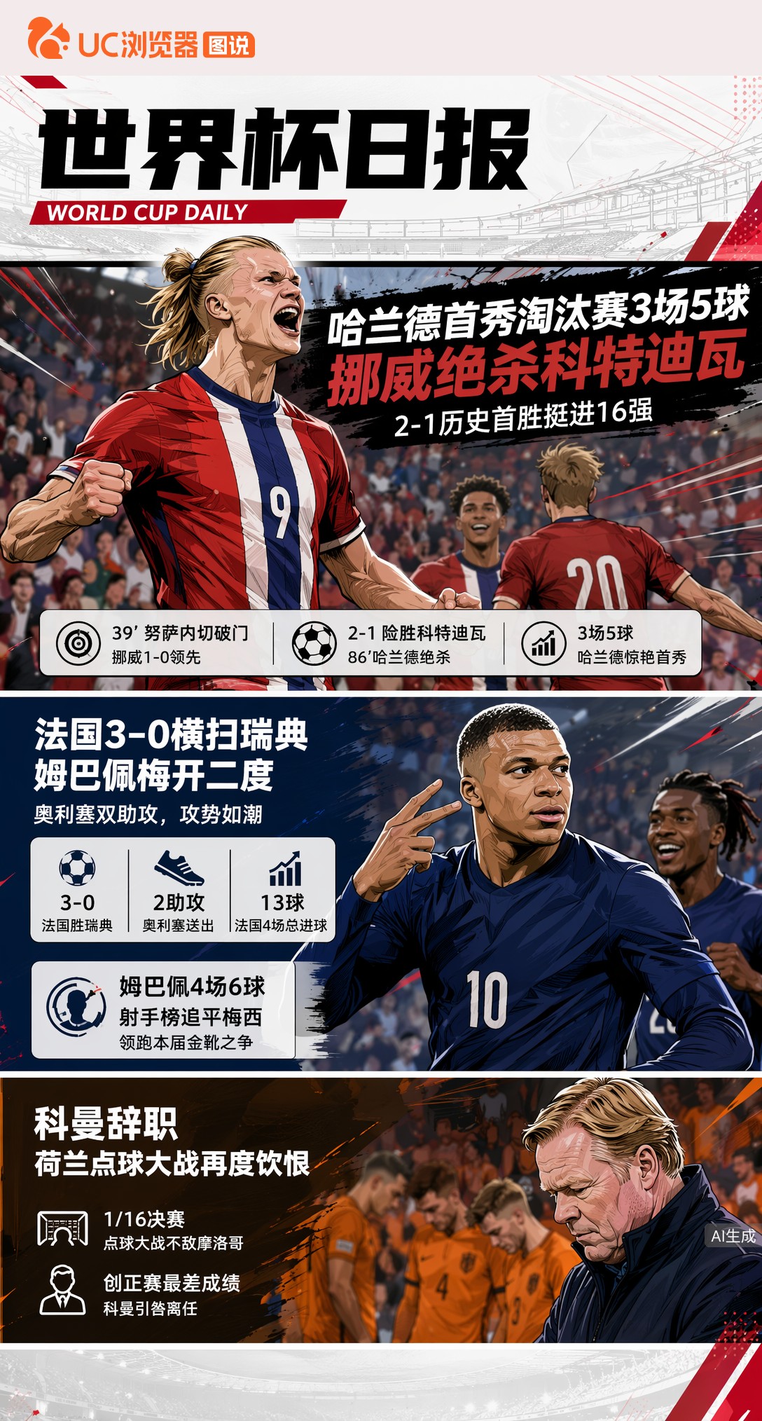 哈兰德首秀世界杯淘汰赛3场5球，挪威历史首胜绝杀科特迪瓦