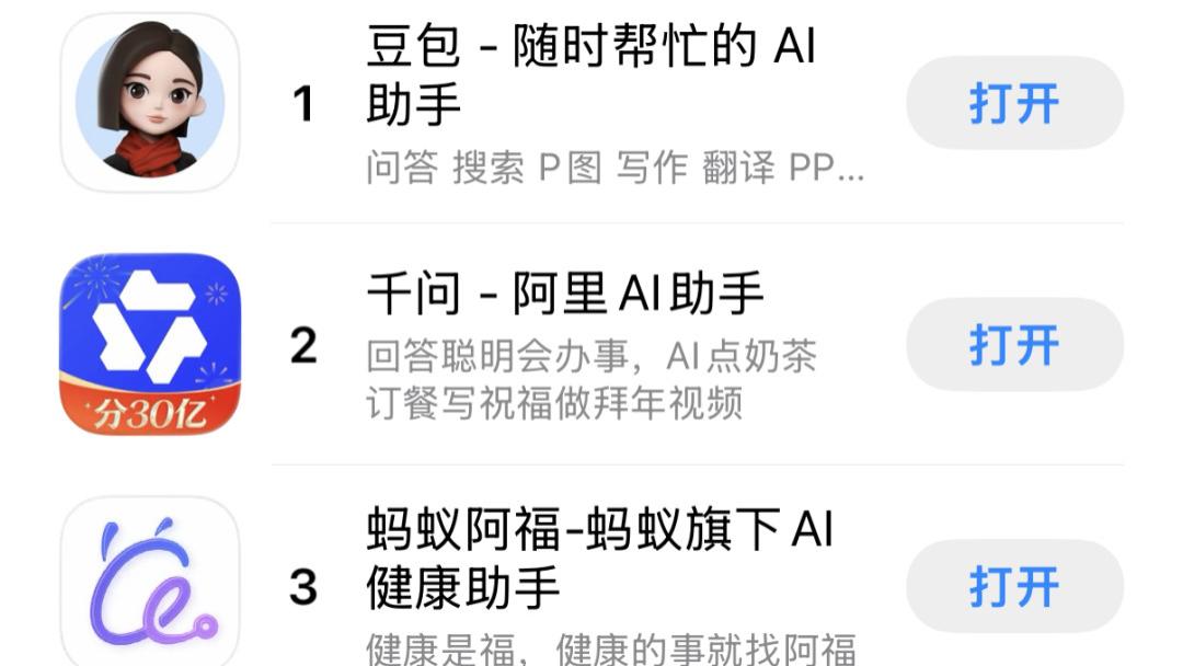 豆包登顶苹果App Store免费榜，除夕AI互动量达19亿次