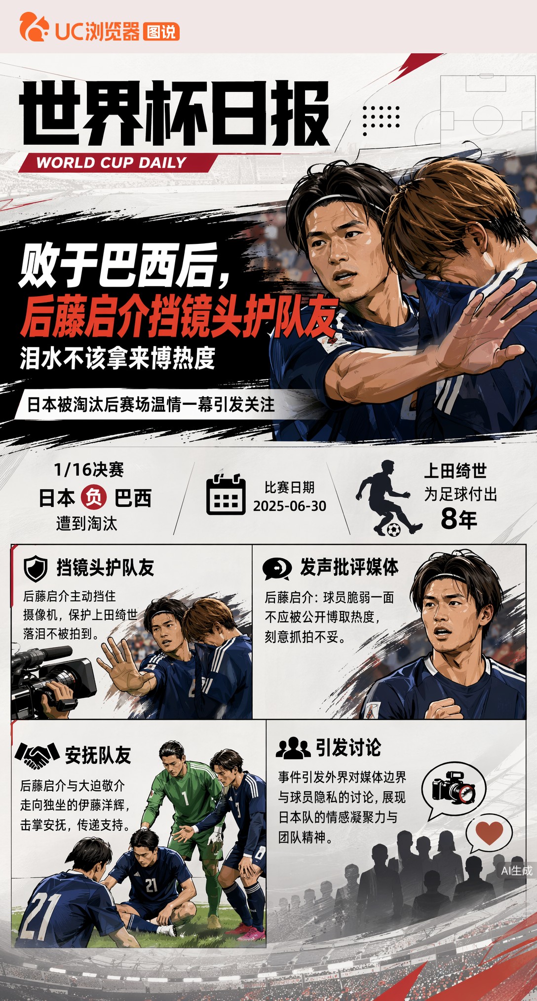 败于巴西后，后藤启介挡镜头护队友：泪水不该拿来博热度