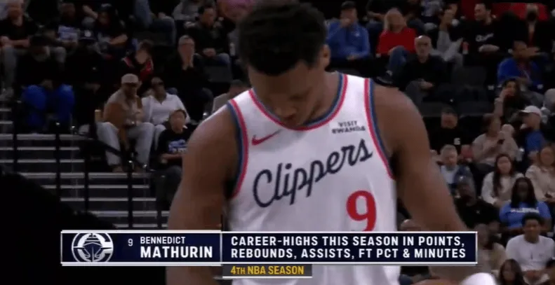 NBA常规赛，勇士对阵快船。

马瑟林罚球时，转播镜头给出数据：

今年是马瑟林