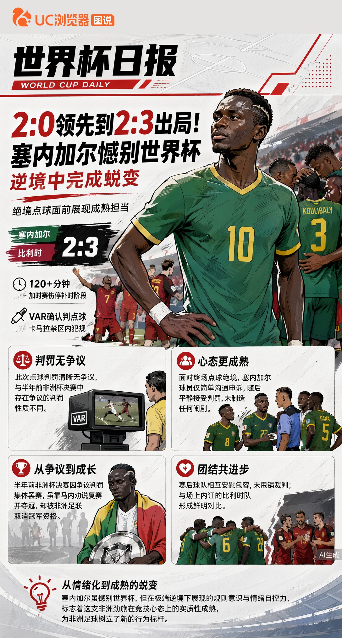2:0领先到2:3出局！塞内加尔憾别世界杯，逆境中完成蜕变