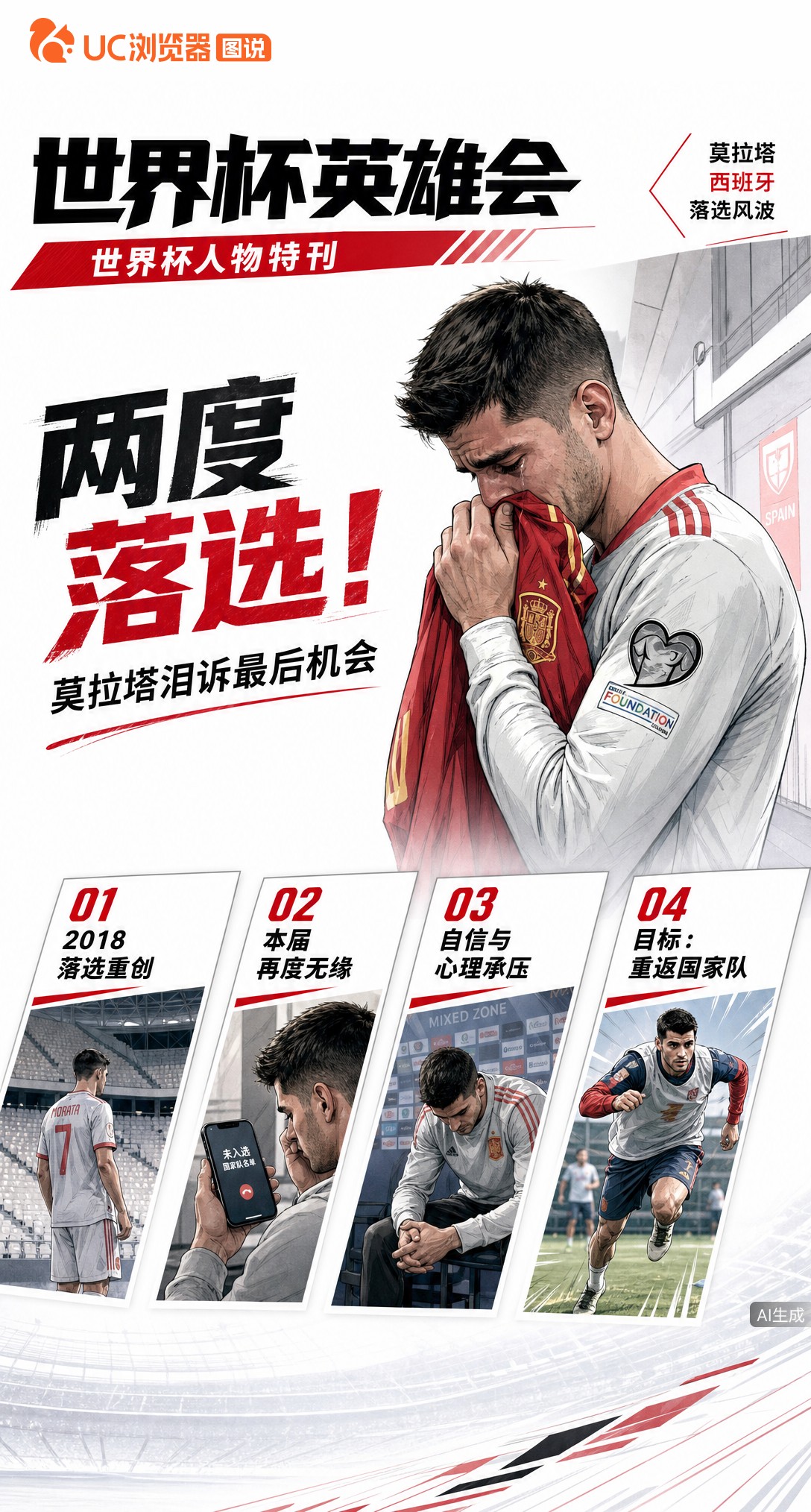 莫拉塔落泪认错：我不配入选2026世界杯，这是我最后的机会