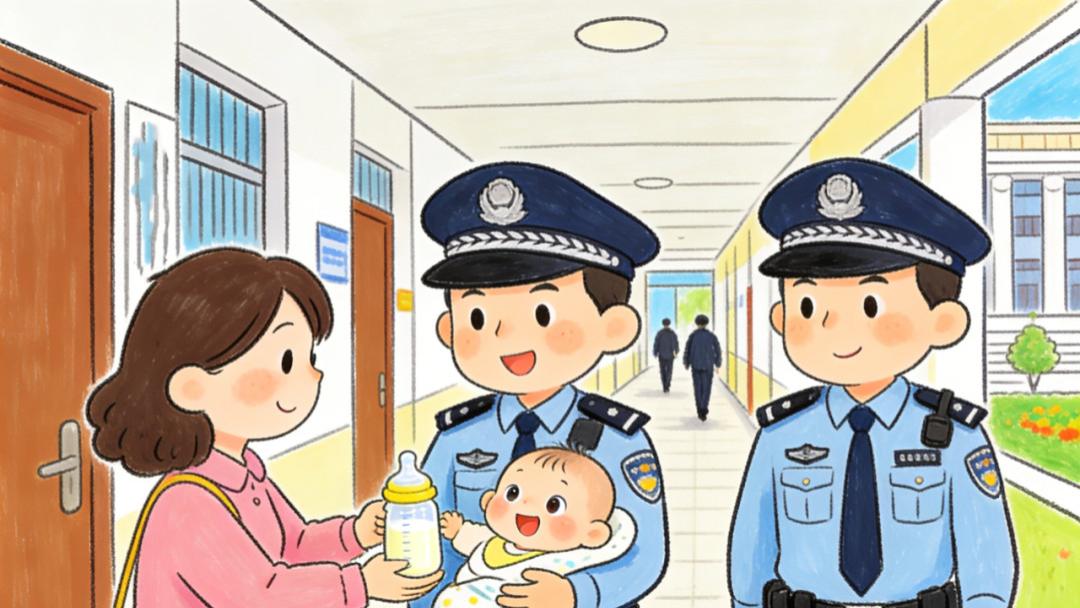 法院走廊里，两位法警的暖心守护