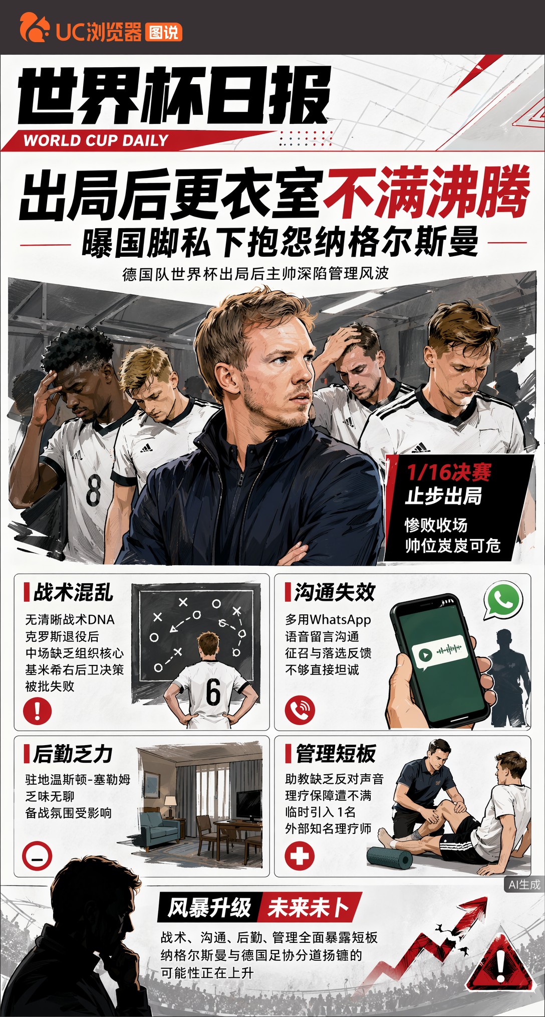 1/16决赛出局后，曝国脚私下抱怨纳格尔斯曼！德国帅位岌岌可危