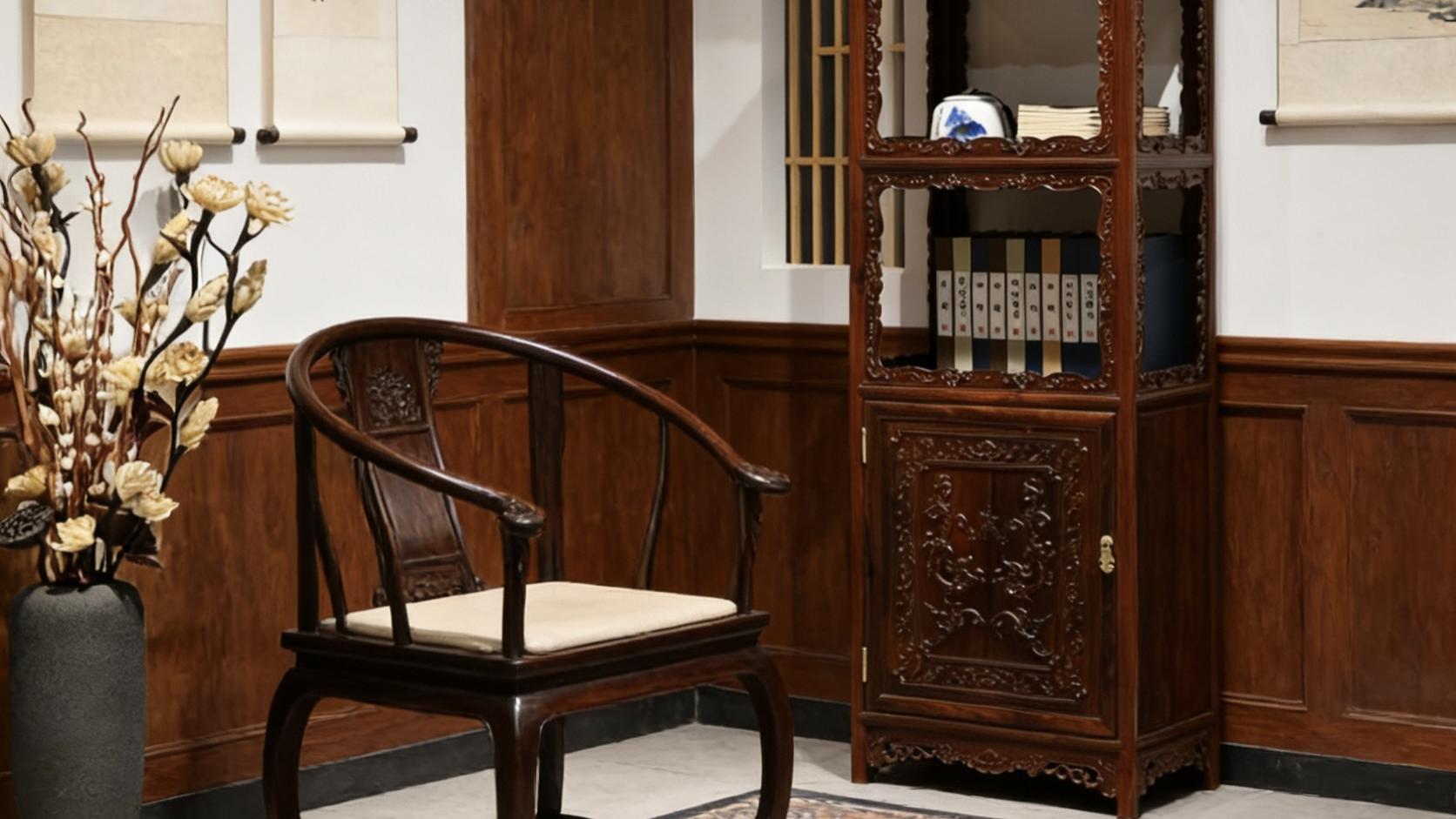 匠心藏巧，雅境添辉，大红酸枝博古书架