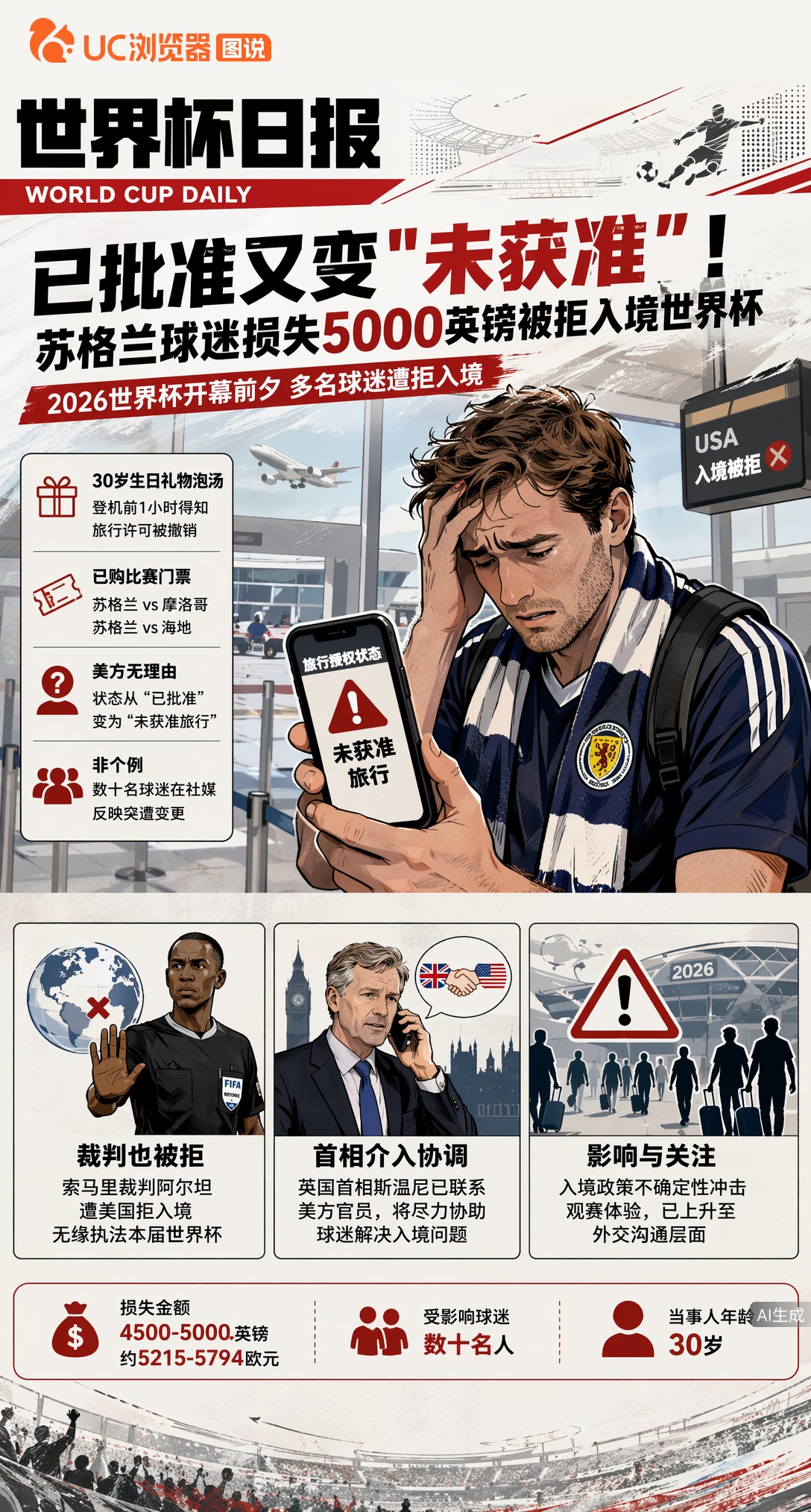 已批准又变"未获准"！苏格兰球迷损失5000英镑被拒入境世界杯