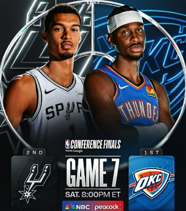 NBA西决G7生死战，雷霆主场对阵马刺，本场比赛的胜者将与东部的尼克斯会师总决赛