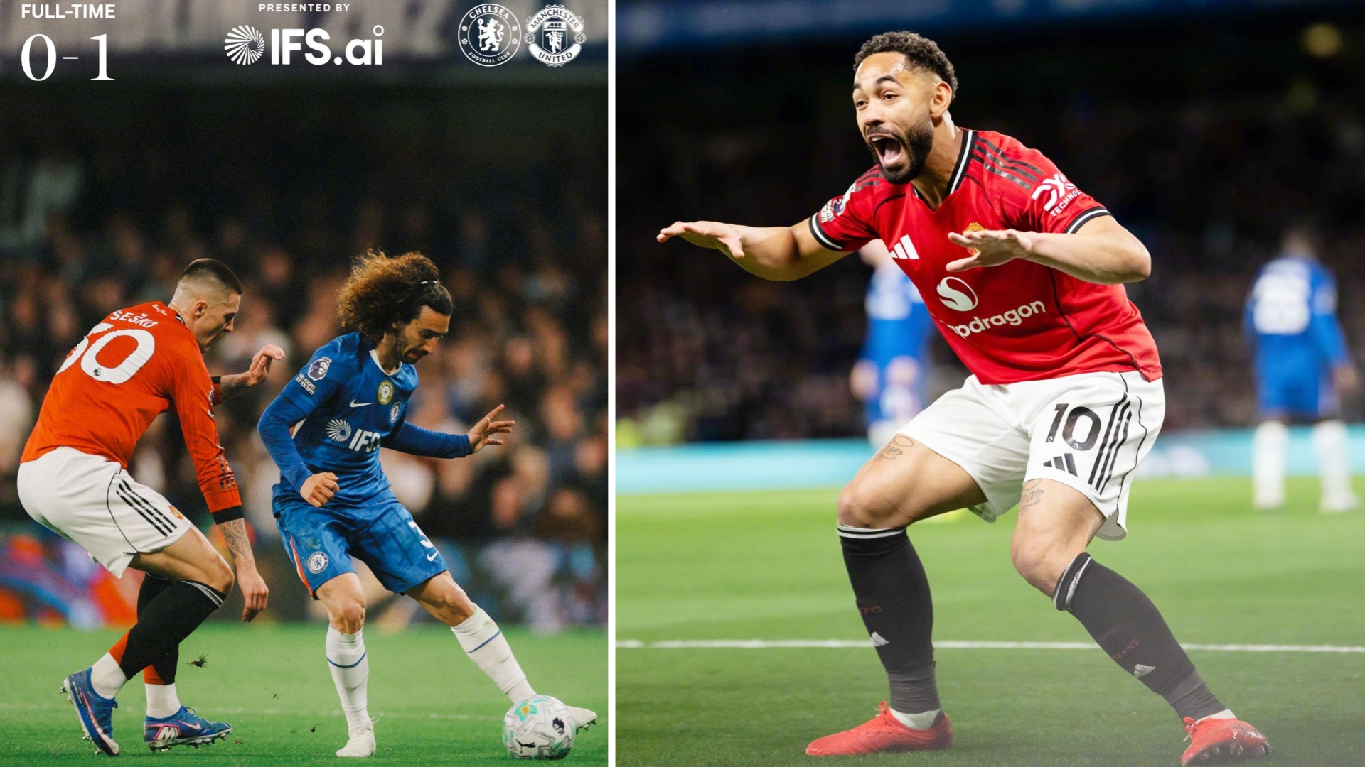 英超：切尔西主场0-1负于曼联，联赛4连败先赛落后欧冠区4分。
B费助攻库尼亚制