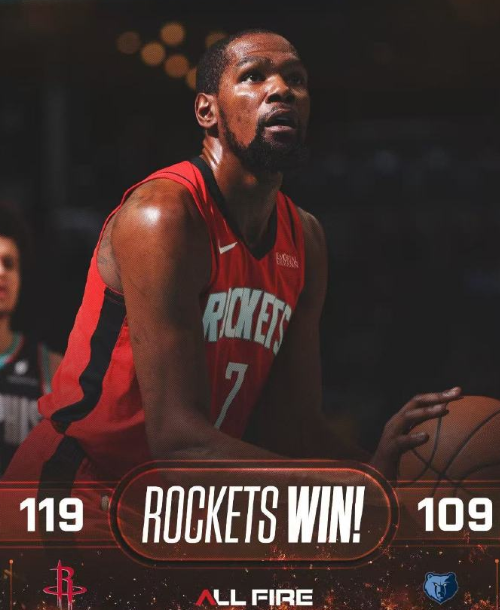 火箭119-109击败灰熊，终结2连败！杜兰特25分6板10助串联全队，小贾巴里