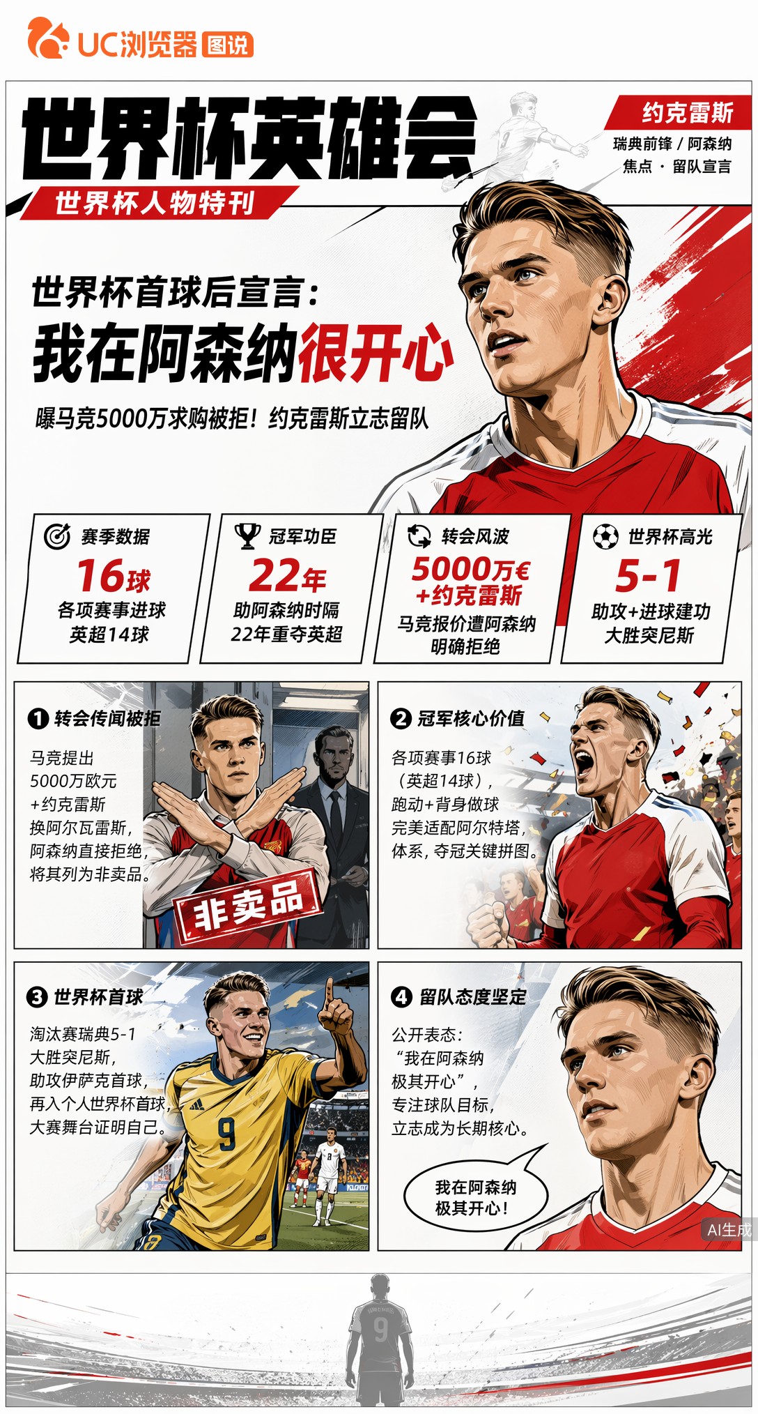 曝马竞5000万求购被拒！约克雷斯世界杯首球后宣言留守阿森纳