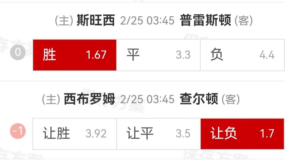 {一脚球}竞彩推荐：斯旺西VS普雷斯顿+西部罗姆维奇VS查尔顿