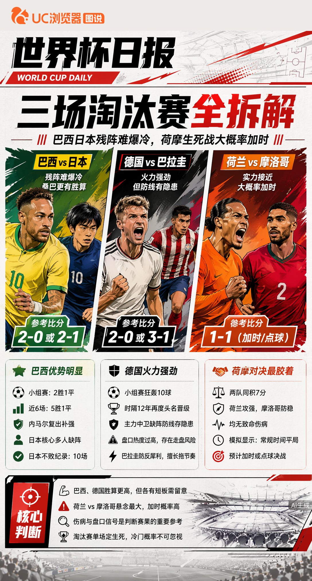 巴西日本残阵难爆冷，荷摩生死战大概率加时——6·30三场淘汰赛全拆解
